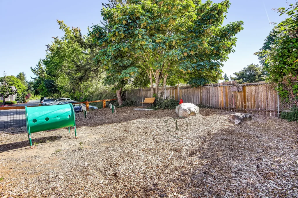 Irwin Park outdoor dog park with bench and fun obstacles