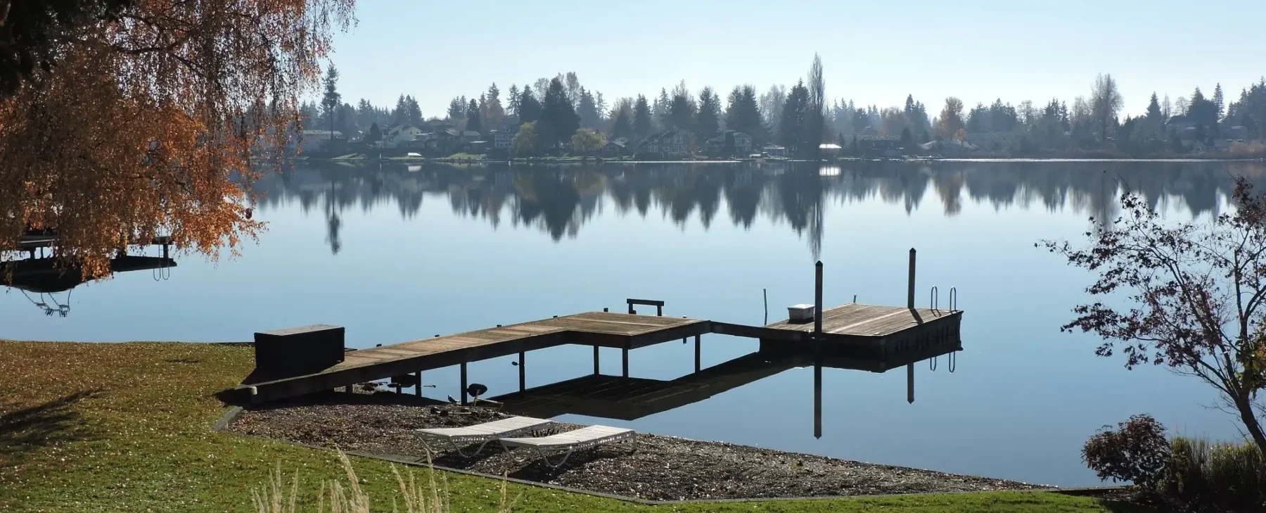 Boat dock overlooking lake.